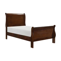 Classic Louis Philipe Style Twin Size Bed Brown Cherry Finish 1 Piece Traditional Design Sleigh Bed