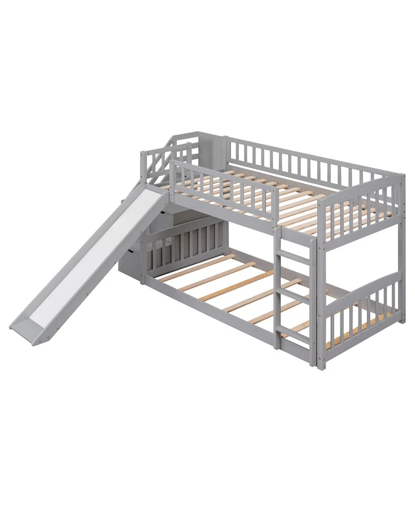 Simplie Fun Stairway Twin Over Twin Bunk Bed With Two Drawers And Slide