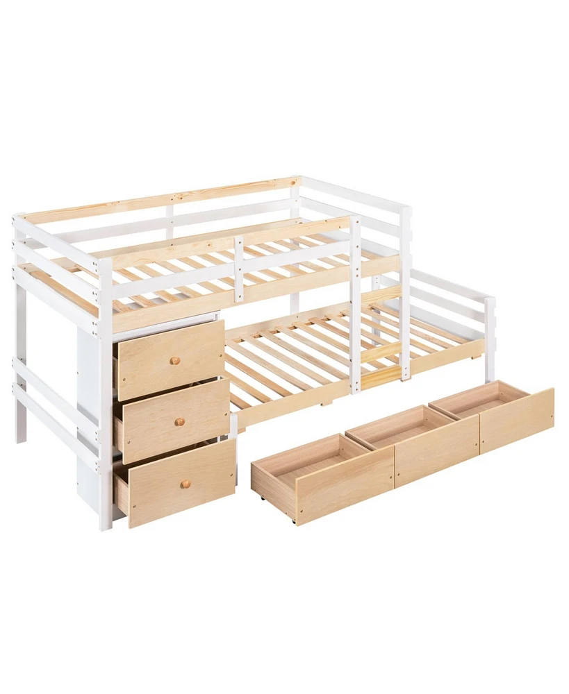 Simplie Fun Twin Over Twin Loft Bunk Bed With Drawers And Ladder