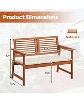 Slickblue 2-Person Solid Wood Patio Bench with Backrest and Cushion