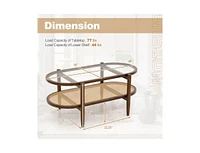 Slickblue 2-Tier Coffee Table with Tempered Glass Tabletop and Acacia Wood Frame