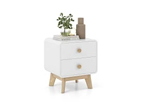 Slickblue Nightstand with 2 Drawers Solid Rubber Wood Legs