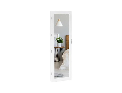 Slickblue Wall Mounted Lockable Mirror Jewelry Cabinet with Led Light