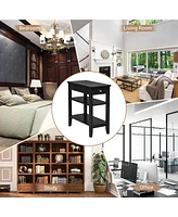Slickblue Side End Table with Drawer and 2-Tier Open Storage Shelves for Space Saving