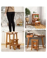 Slickblue 3-in-1 Rubber Wood Step Stool with Convenient Handle For Home