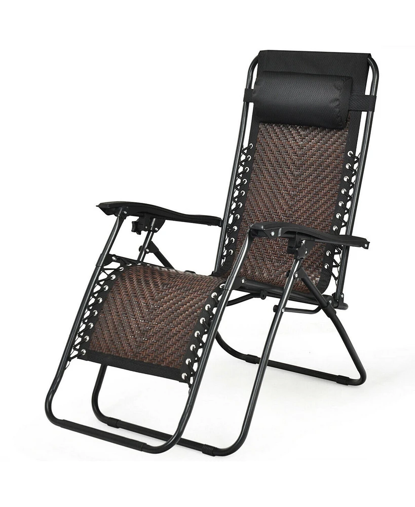 Gymax Folding Rattan Patio Zero Gravity Lounge Chair Recliner w/ Headrest