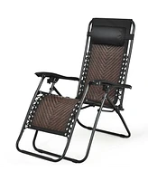 Gymax Folding Rattan Patio Zero Gravity Lounge Chair Recliner w/ Headrest