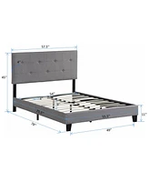 Streamdale Furniture Full Size Upholstered Platform Bed Frame With Modern Button Tufted Linen Fabric Headboard