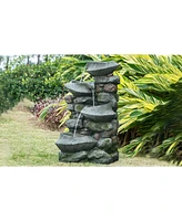 Streamdale Furniture Cascading Elegance 4-Tier Rock Fountain for Patio Tranquility