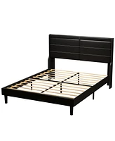 Simplie Fun Stylish Queen Size Pu Leather Upholstered Bed Frame Platform Bed With Lights Stitched