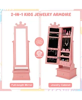 Slickblue 2-in-1 Kids Play Jewelry Armoire with Full Length Mirror and Drawers