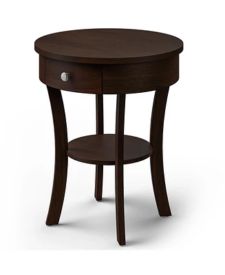 Slickblue 2-Tier Wood Round End Table with Open Drawer