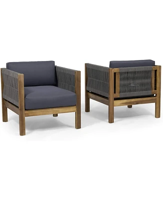 Simplie Fun Modern Rattan and Acacia Wood Club Chair Set with Water-Resistant Cushions