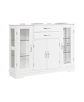 Slickblue Sideboard Buffet Server Storage Cabinet with 2 Drawers and Glass Doors