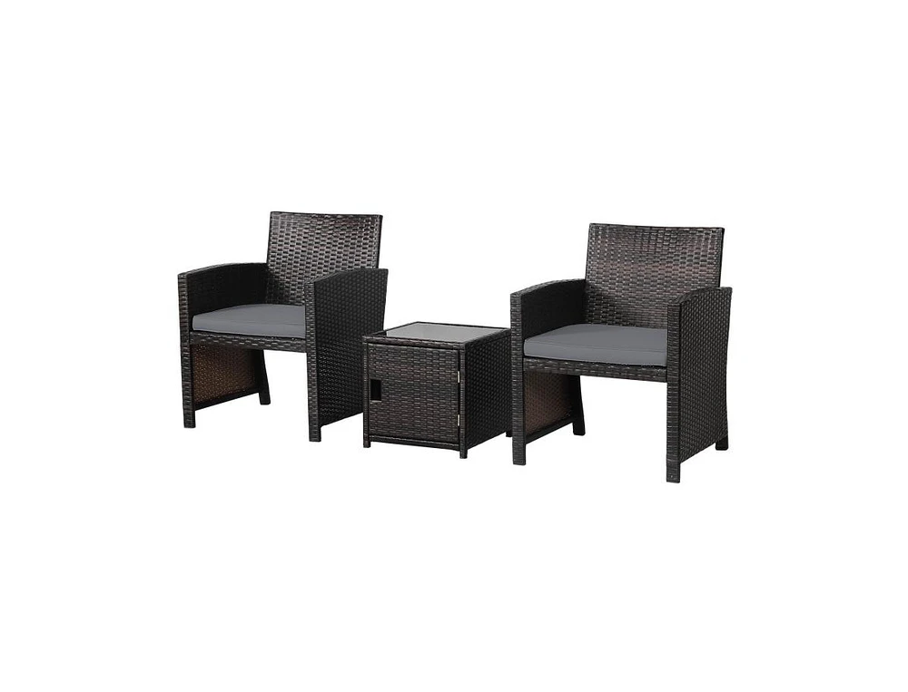 Slickblue 3 Pieces Patio Wicker Furniture Set with Storage Table and Protective Cover