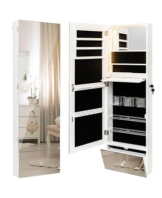 Slickblue Wall Mounted Jewelry Armoire Organizer with Full-Length Frameless Mirror-White
