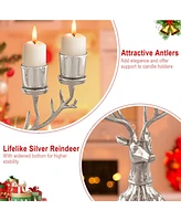 Slickblue Reindeer Candle Holder Christmas Ornament for 4 Candles Aluminum Decoration-Silver