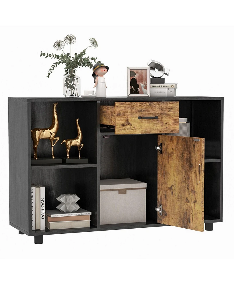 Sugift 48 Inch Industrial Buffet Sideboard with 4 Open Cubbies