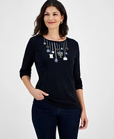 Holiday Lane Women's Hanukkah Fun long-Sleeve Tee, Created for Macy's