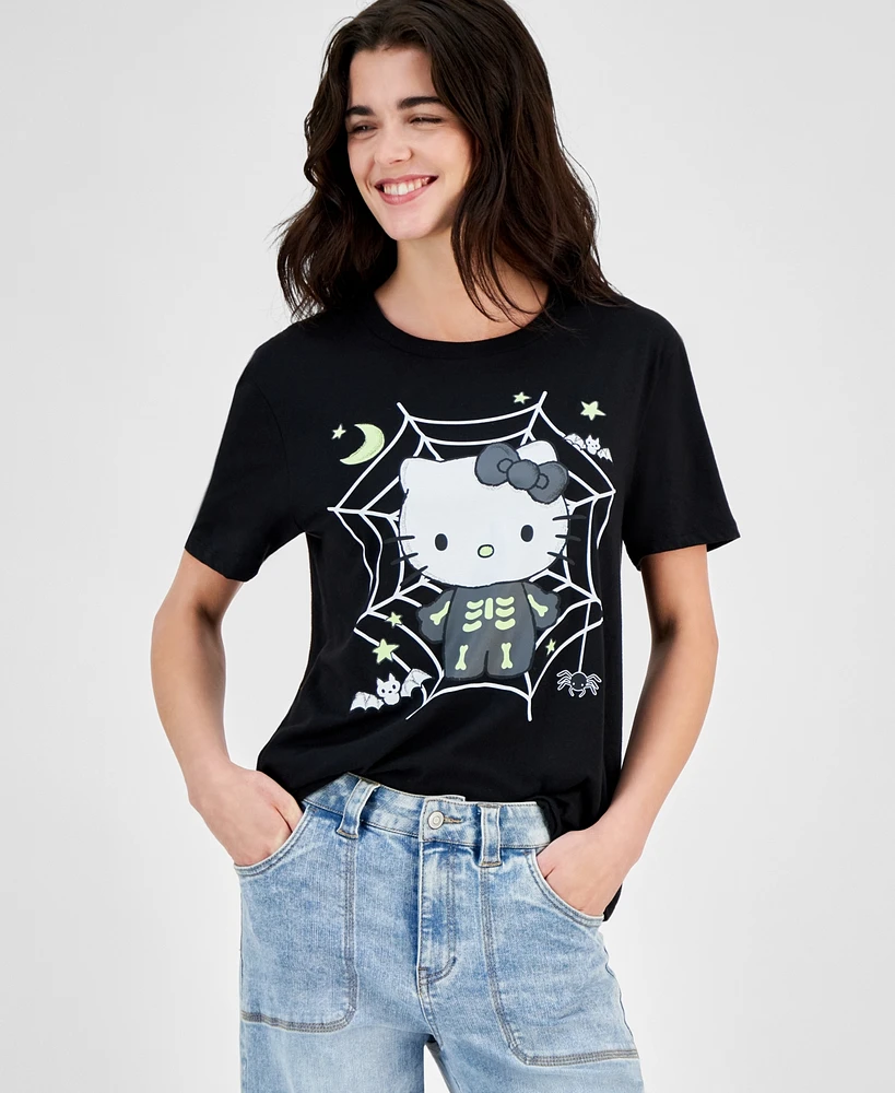 Love Tribe Juniors' Hello Kitty Glow the Dark Halloween Graphic Tee