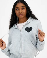 Grayson Threads, The Label Juniors' Heart Embellished Zip-Front Hoodie