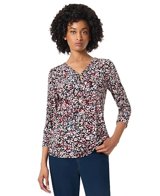 Jones New York Women's Printed Moss Crepe 3/4-Sleeve Top