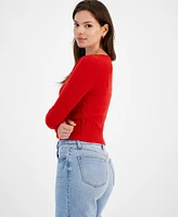 Ultra Flirt Juniors' Cropped V-Neck Cable-Knit Sweater