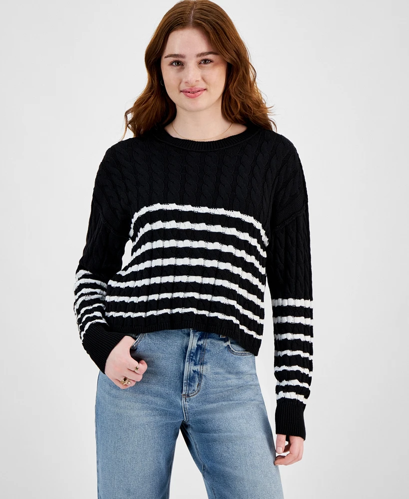 Hooked Up by Iot Juniors' Striped Cable-Knit Sweater