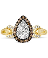 Le Vian Nude Diamond & Chocolate Diamond Pear Halo Ring (1/2 ct. t.w.) in 14k Two-Tone Gold