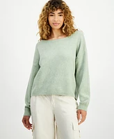 Hippie Rose Juniors' Ribbed-Crewneck Long-Sleeve Sweater