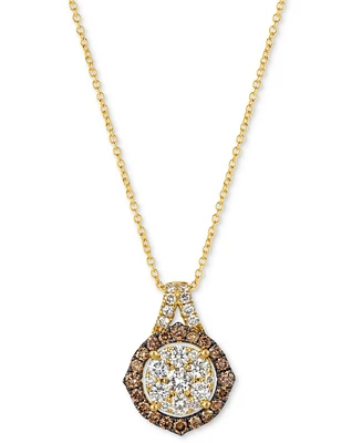 Le Vian Nude Diamond & Chocolate Diamond Halo Cluster Adjustable 20" Pendant Necklace (1