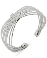 Anne Klein Silver-Tone Cubic Zirconia Multi-Row Cuff Bracelet