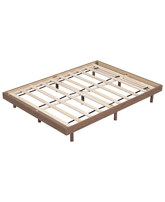 Simplie Fun Modern Design Full Floating Platform Bed Frame For Walnut Color