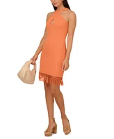 Adrianna by Adrianna Papell Women's Halter-Neck Fringe-Trim Sheath Dress