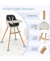 Costway Toddler 3 1 Convertible Wooden High Chair Feeding with Cushion