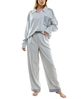Roudelain Women's 2-Pc. Brushed Flannel Striped Pajamas Set