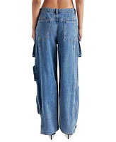 Steve Madden Women's Duo Denim Cotton Cargo Pants
