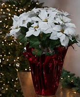 Northlight 27.5" White Artificial Poinsettia with Red Wrapped Pot