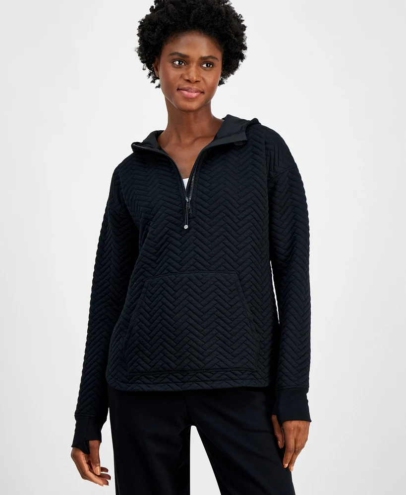 Id Ideology Women's Relaxed Quilted Quarter-Zip Hoodie, Created for Macy's