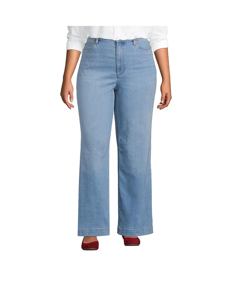 Lands' End Plus Recover High Rise Wide Leg Blue Jeans