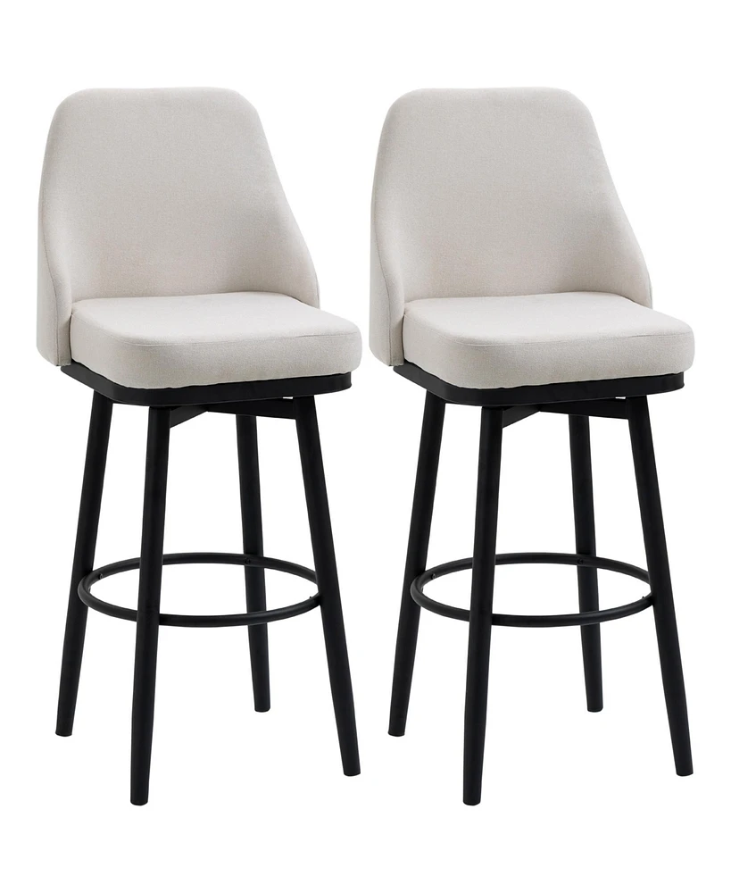 Homcom Modern Set of 2 Barstools, Swivel Kitchen Chairs with Steel Legs