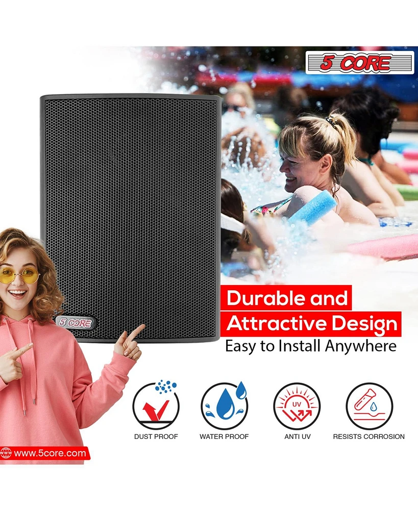 5 Core Outdoor Speakers Stereo In Wall 100W Peak Passive Patio Home Wired Waterproof Audio System 13T Blk 1PK