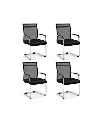 Slickblue Office Guest Chairs Set of 4 with Metal Sled Base and Armrests-Black