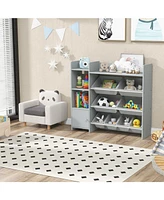 4-Tier Kids Toy Storage Organizer Bookshelf and Toy Storage Rack with Door