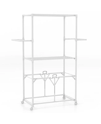 Slickblue 68.5 Inches Foldable Aluminum Laundry Rack with Hanging Rods and Drying Shelves-White