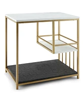 Slickblue 3-Tier Multi-function Marble End Table with Storage Shelf-Golden