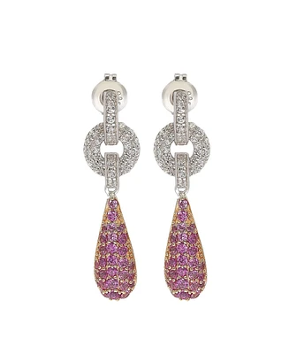 Suzy Levian New York Pink Sapphire & Lab-Grown White Sapphire Tear Drop Dangle Earrings in Sterling Silver by Suzy Levian