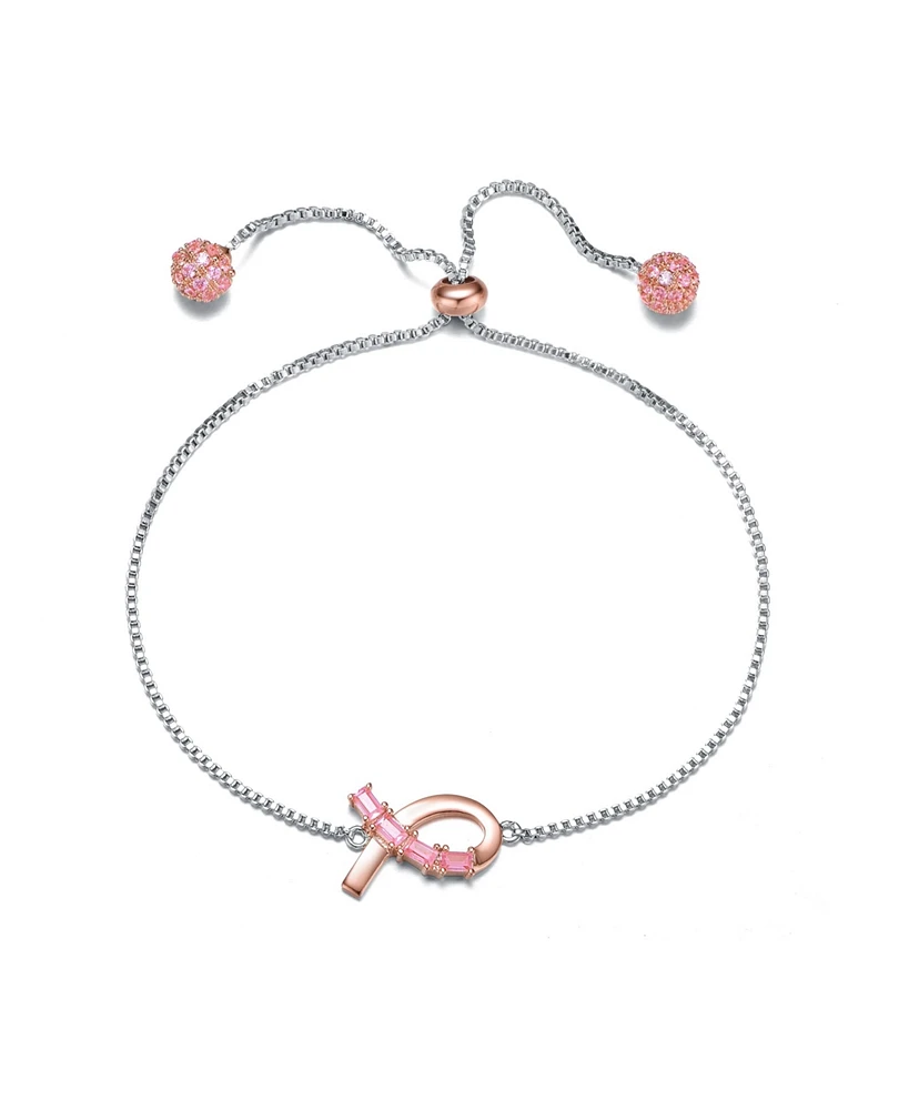 GiGiGirl Sterling Silver Two Tone with Pink Cubic Zirconia Loop Bracelet - Mulit