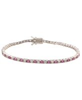 Suzy Levian New York Pink Sapphire & Lab-Grown White Sapphire Alternating Pave Tennis Bracelet in Sterling Silver