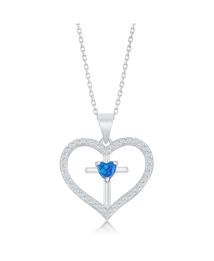 Caribbean Treasures Sterling Silver Cz Cross Heart Pendant